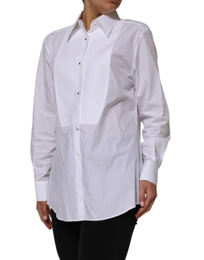 White Cotton Collared Long Sleeves Shirt Top