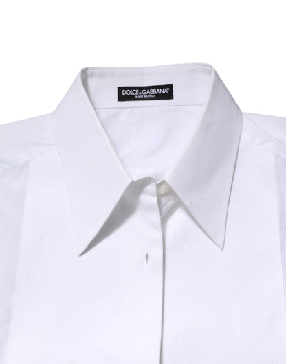 White Cotton Collared Long Sleeves Shirt Top