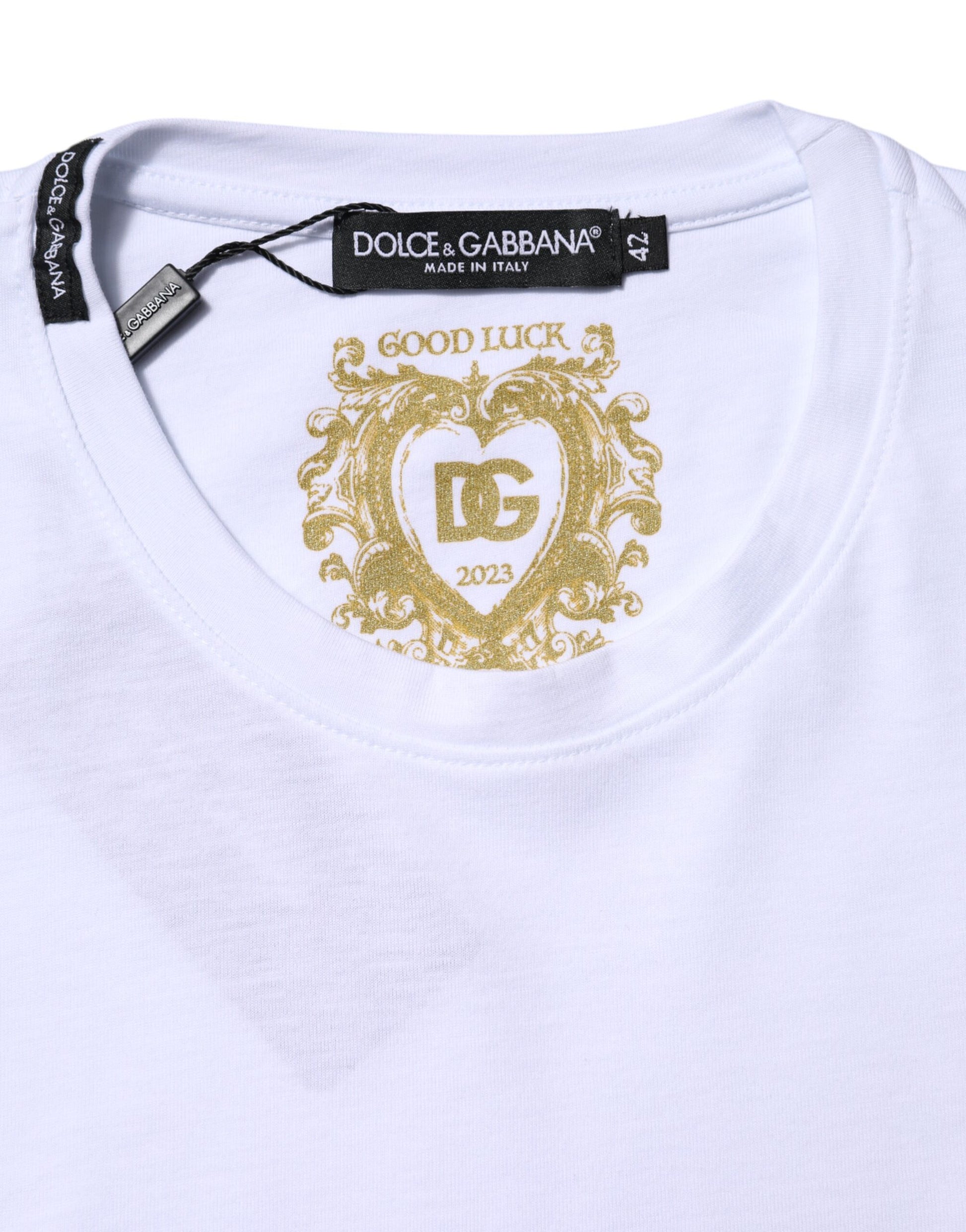 White Cotton Goodluck 2023 Crew Neck T-shirt