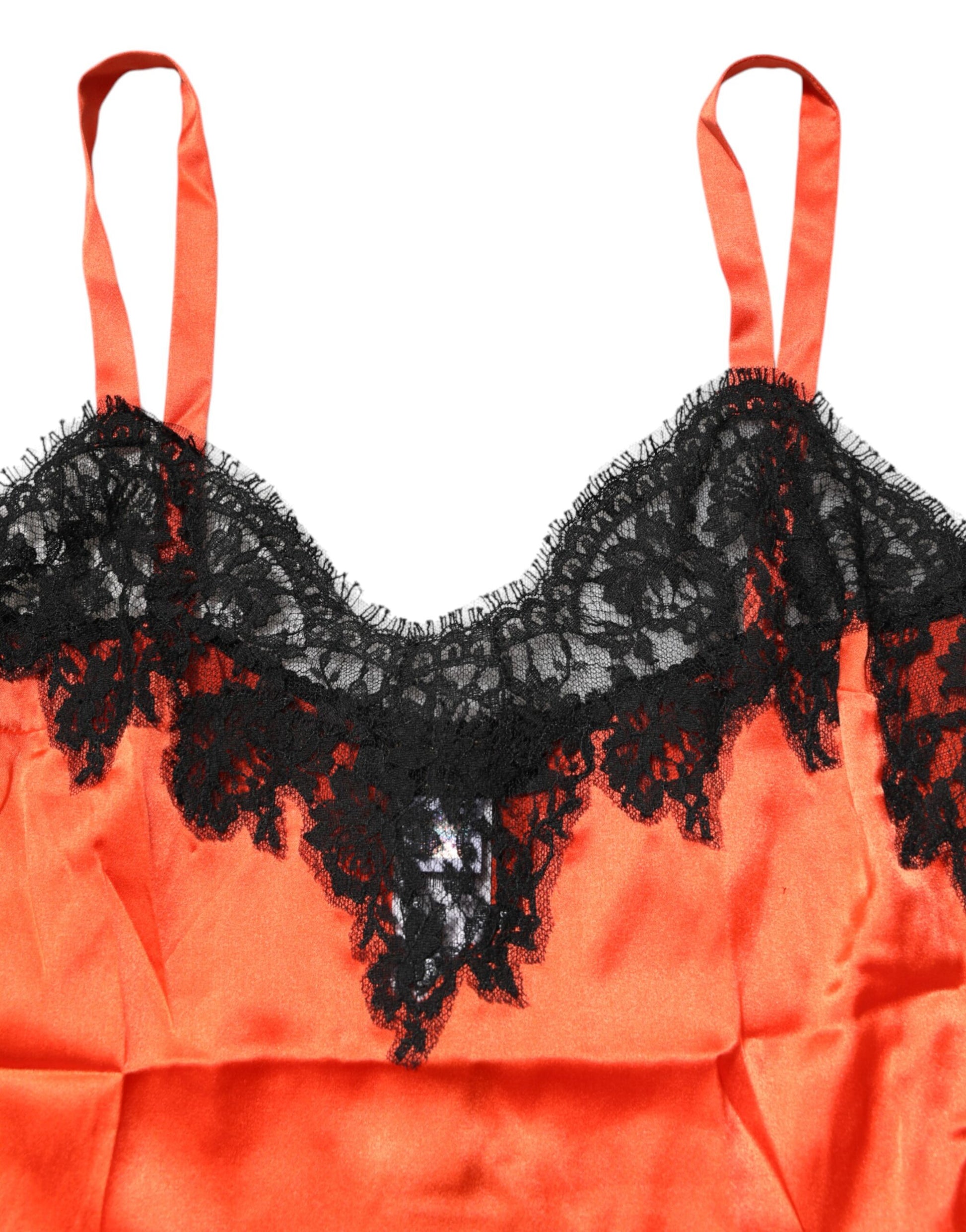 Red Black Lace Trim Silk Sleeveless Tank Top