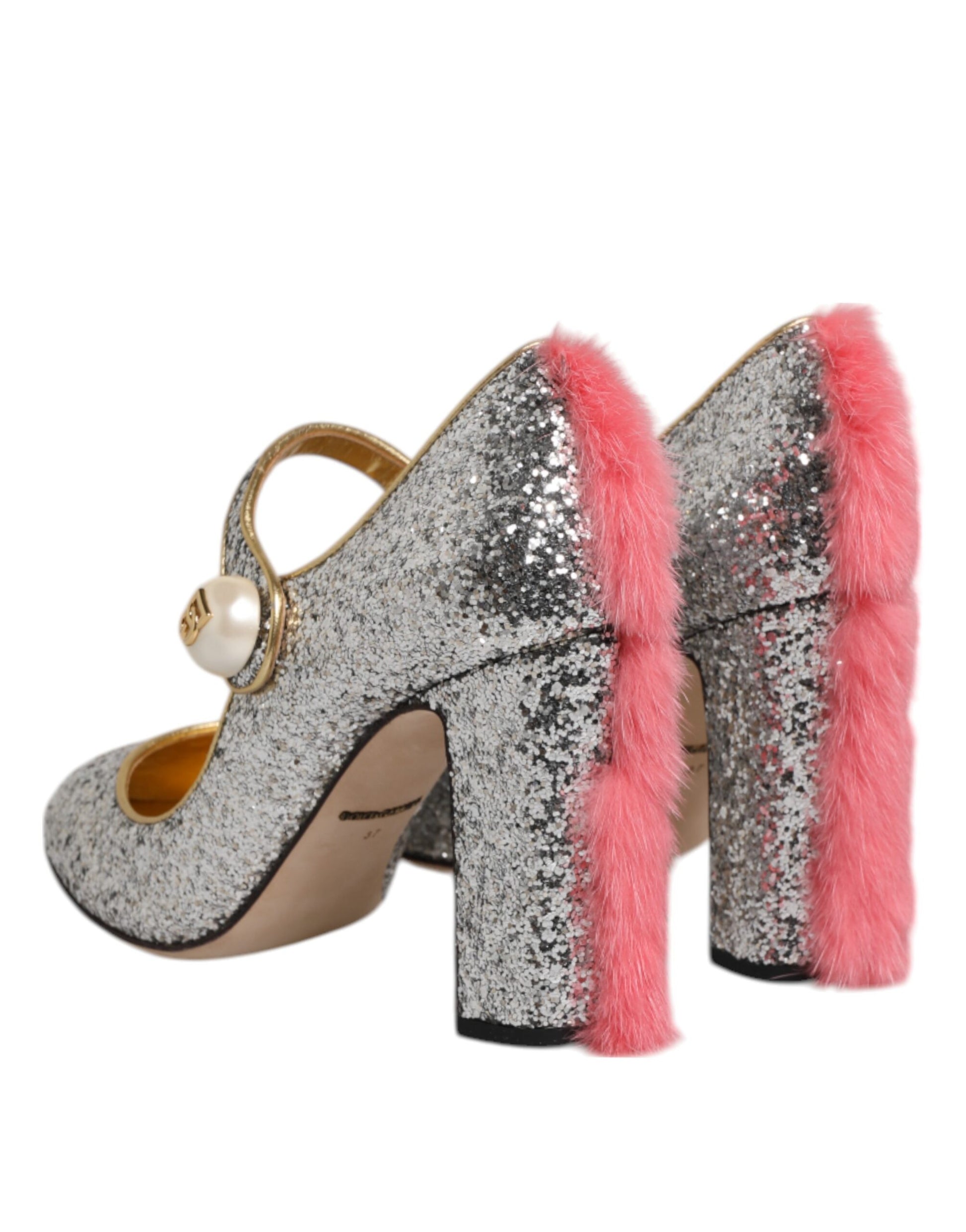 Silver Glitter Mink Fur VALLY Pumps Shoes