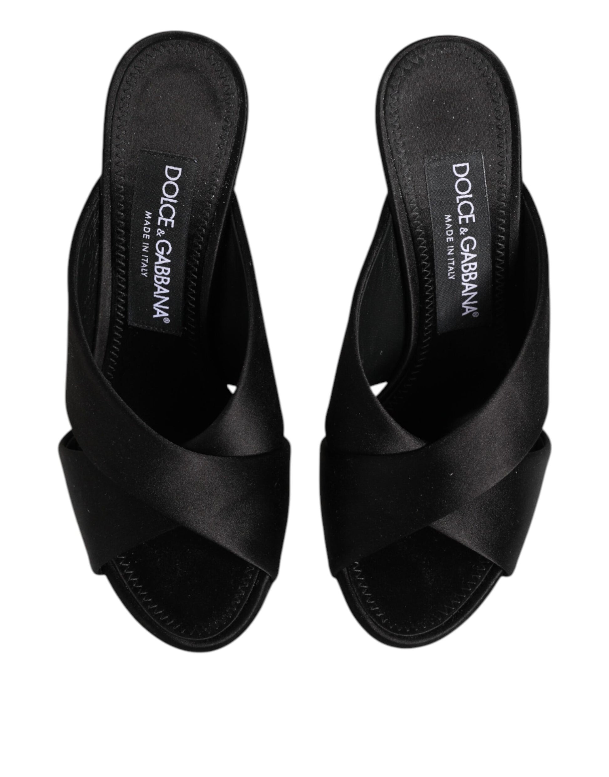 Black Logo KEIRA Satin Slides Sandals Shoes