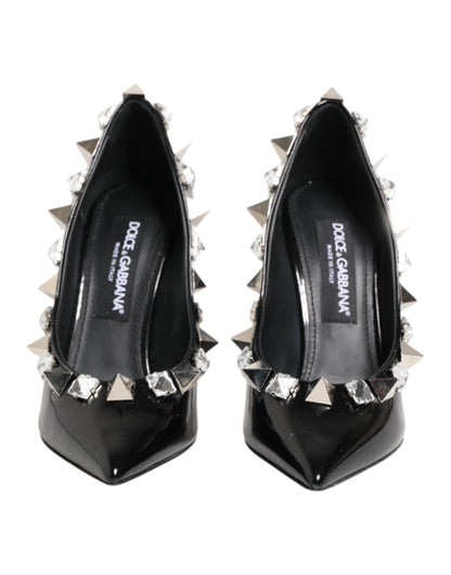 Black Crystals Studs Stiletto Pumps Shoes