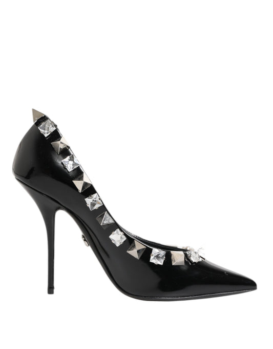 Black Crystals Studs Stiletto Pumps Shoes