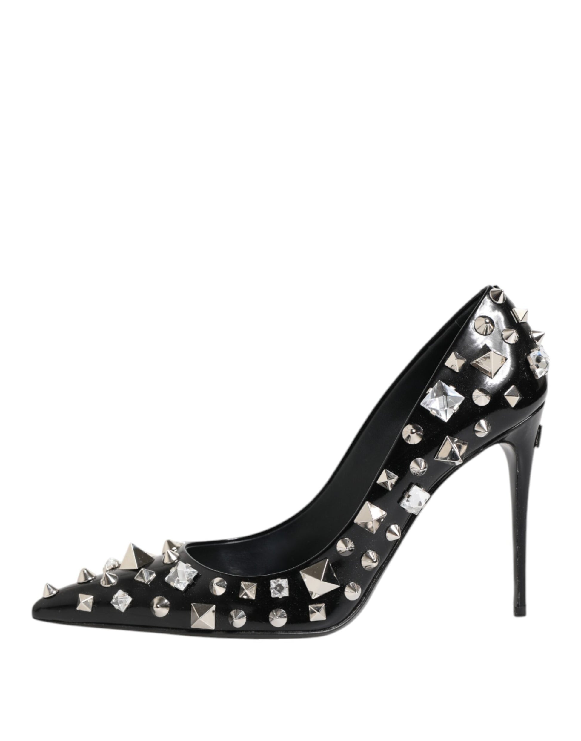 Black Crystals Studs Stiletto Pumps Shoes