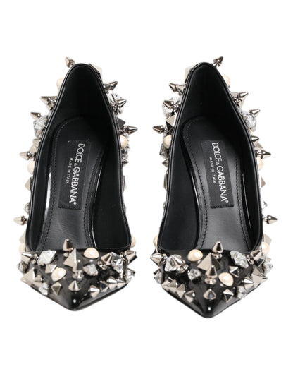 Black Crystals Studs Stiletto Pumps Shoes