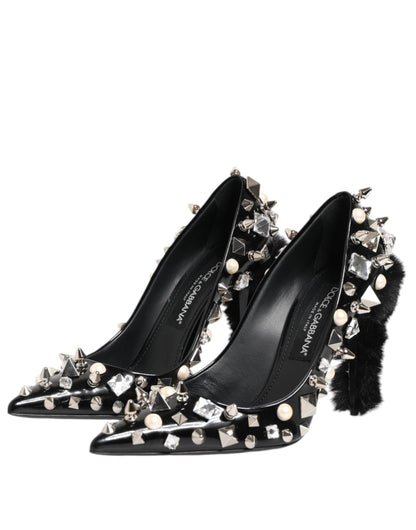 Black Crystals Studs Stiletto Pumps Shoes