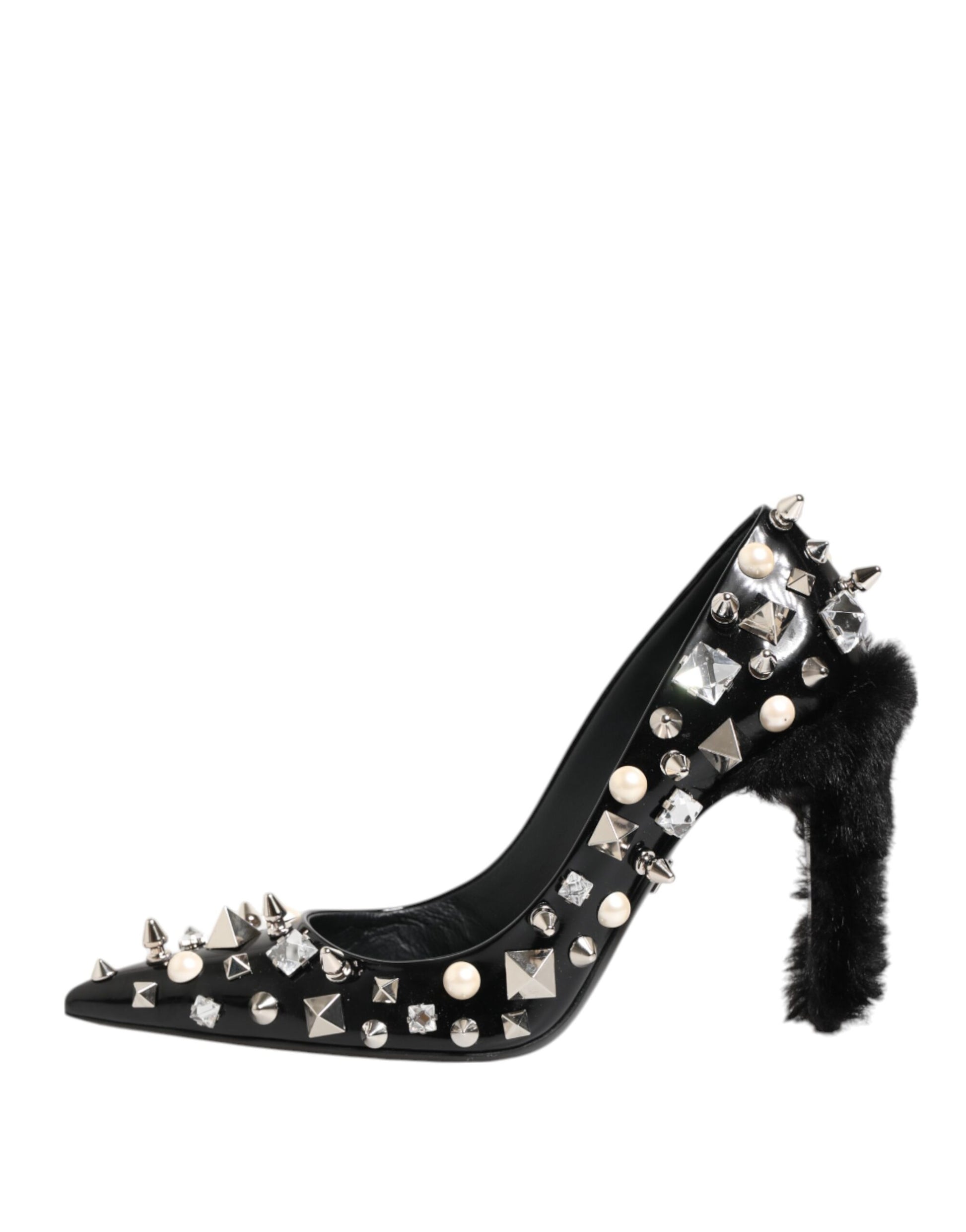 Black Crystals Studs Stiletto Pumps Shoes