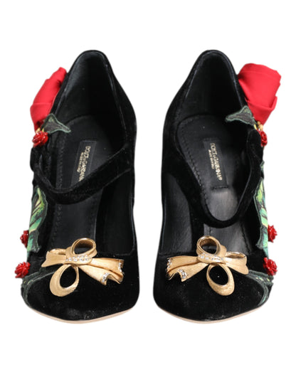 Black Roses Crystal Brooch Mary Jane Shoes