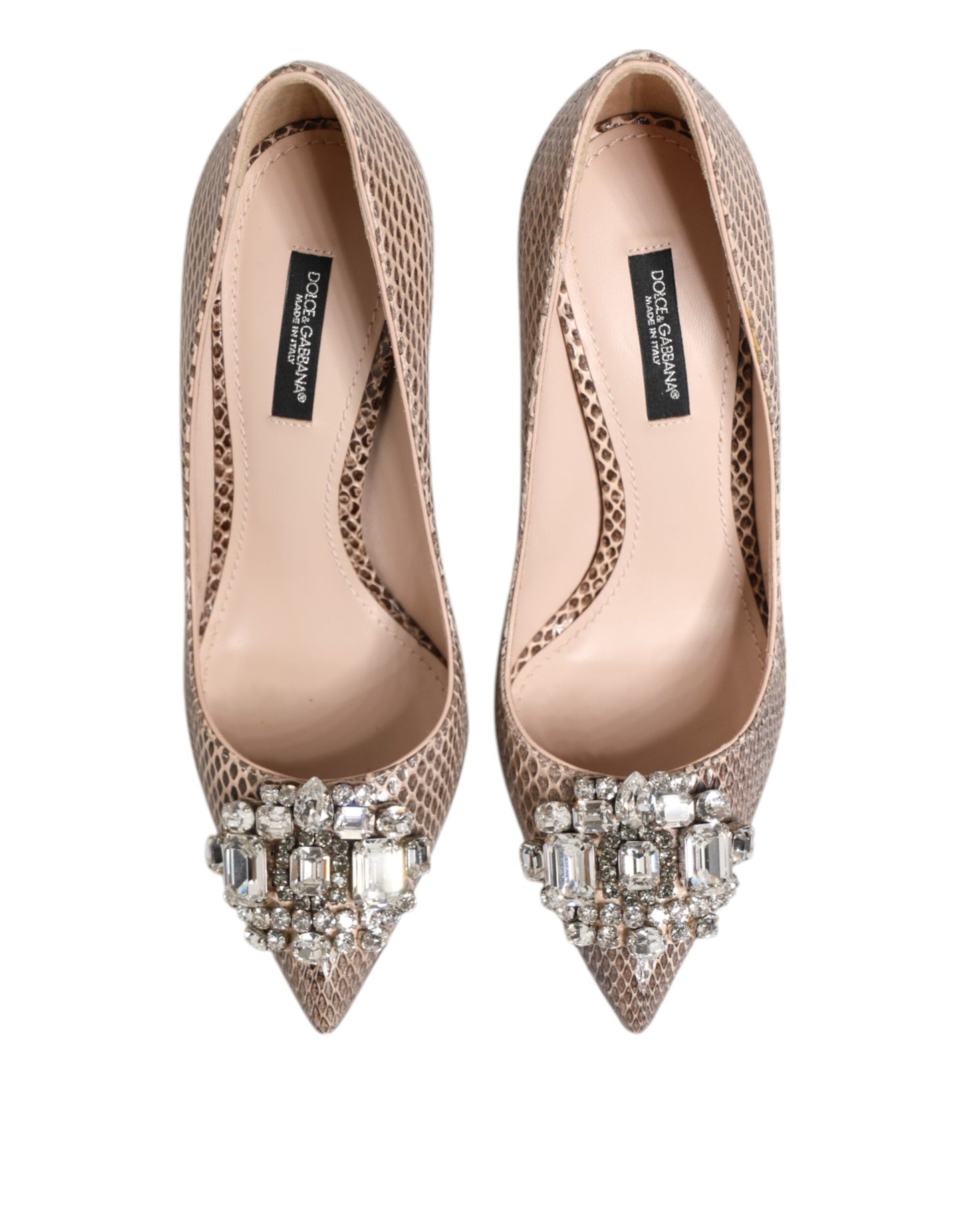 Beige Leather Crystal Embellished Pumps Shoes