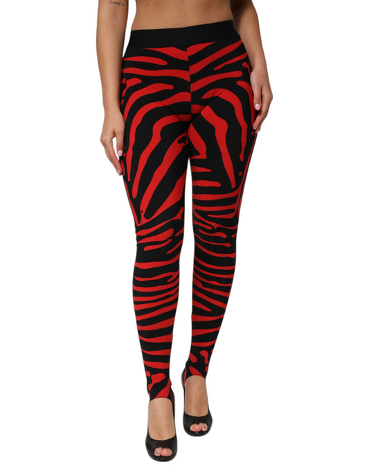 Black Red Nylon Logo Waisted Leggings Pants