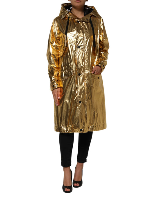 Gold Hooded Long Sleeves Trench Coat Jacket