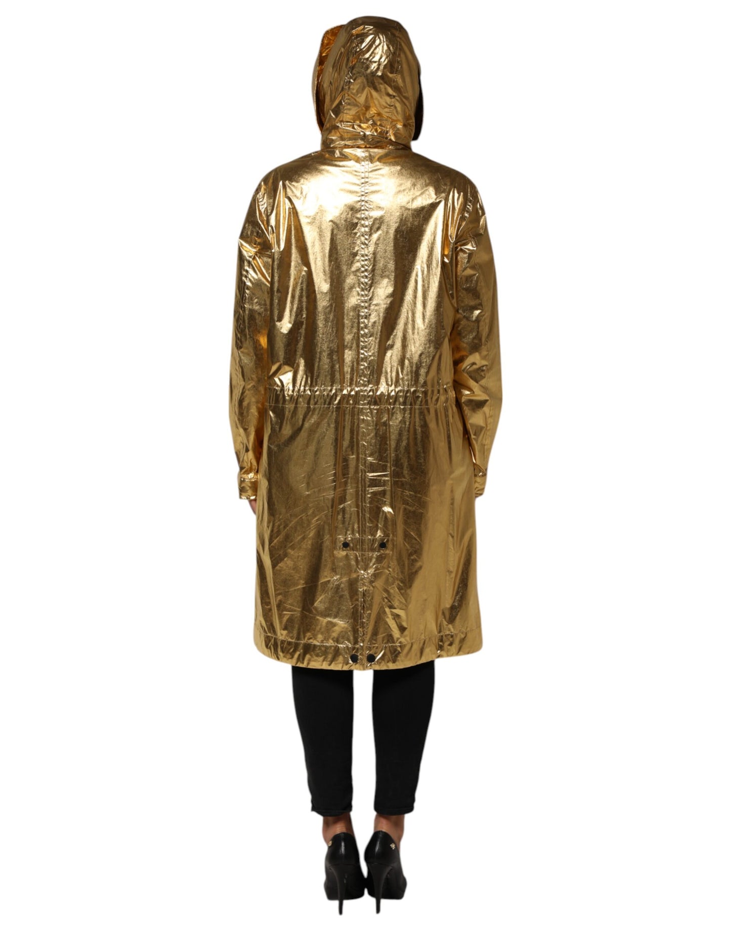 Gold Hooded Long Sleeves Trench Coat Jacket