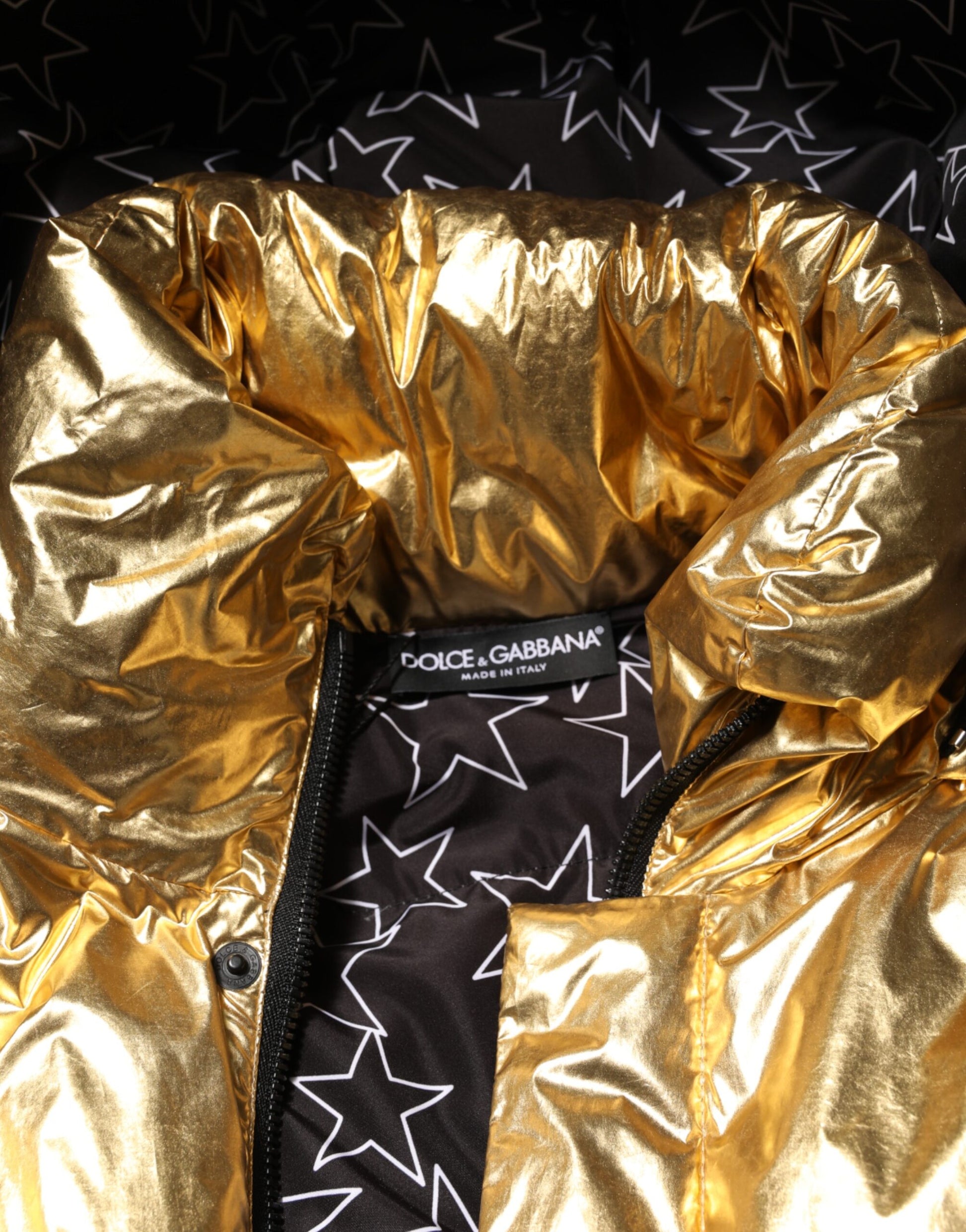 Gold Hooded Puffer Quilted Full Zip Jacket