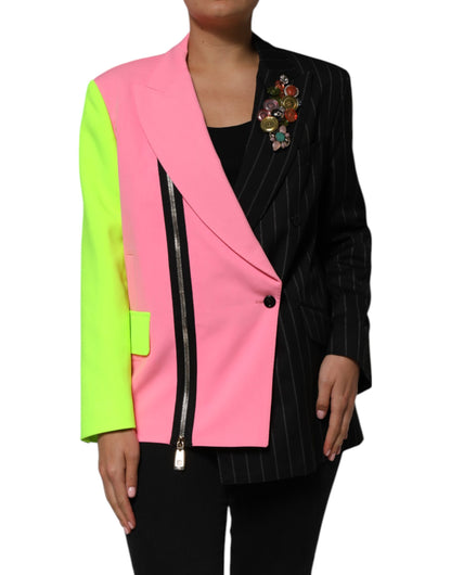 Multicolor Patchwork Embellished Coat Jacket