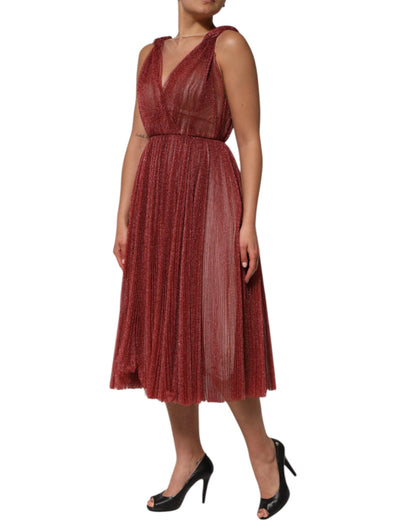 Burgundy Mesh Sleeveless Midi A-line Dress