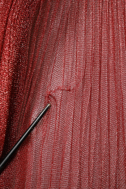 Burgundy Mesh Sleeveless Midi A-line Dress