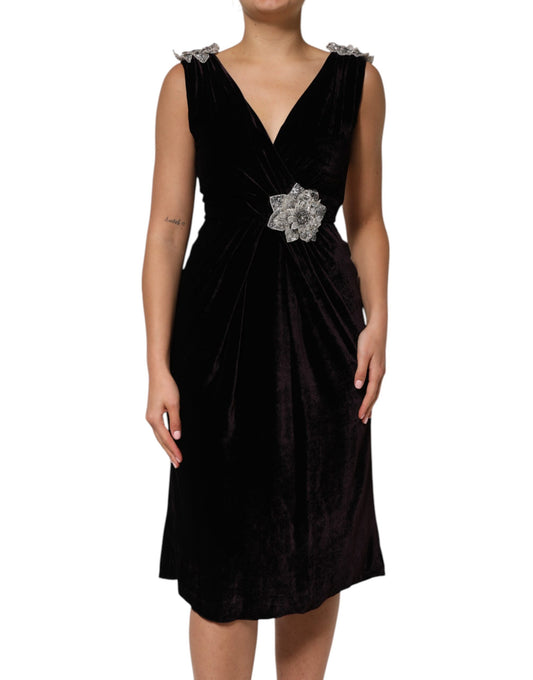 Black Velvet Flower Embellishment Aline Dress