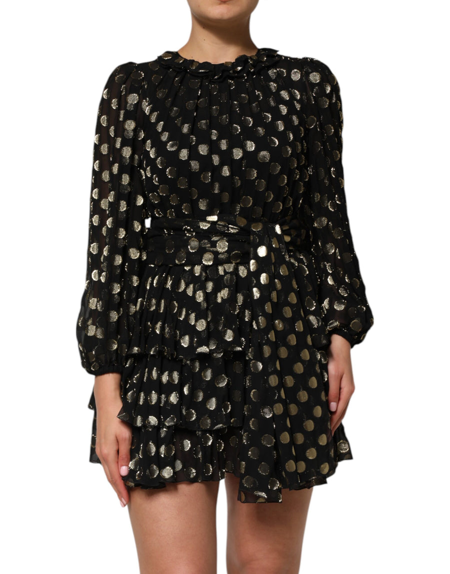 Black Gold Polka Dot Silk Brocade Mini Dress