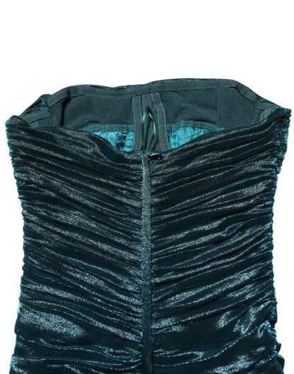 Green Silk Satin Fitted Strapless Dress