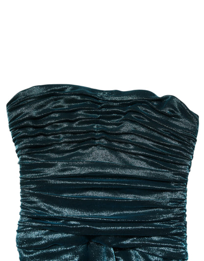 Green Silk Satin Fitted Strapless Dress