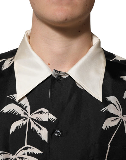 Black Printed Silk Short Sleeves Casual Shirt