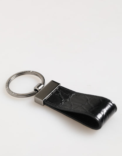 Black Leather Logo Metal Ring Keychain Holder Men Keyring
