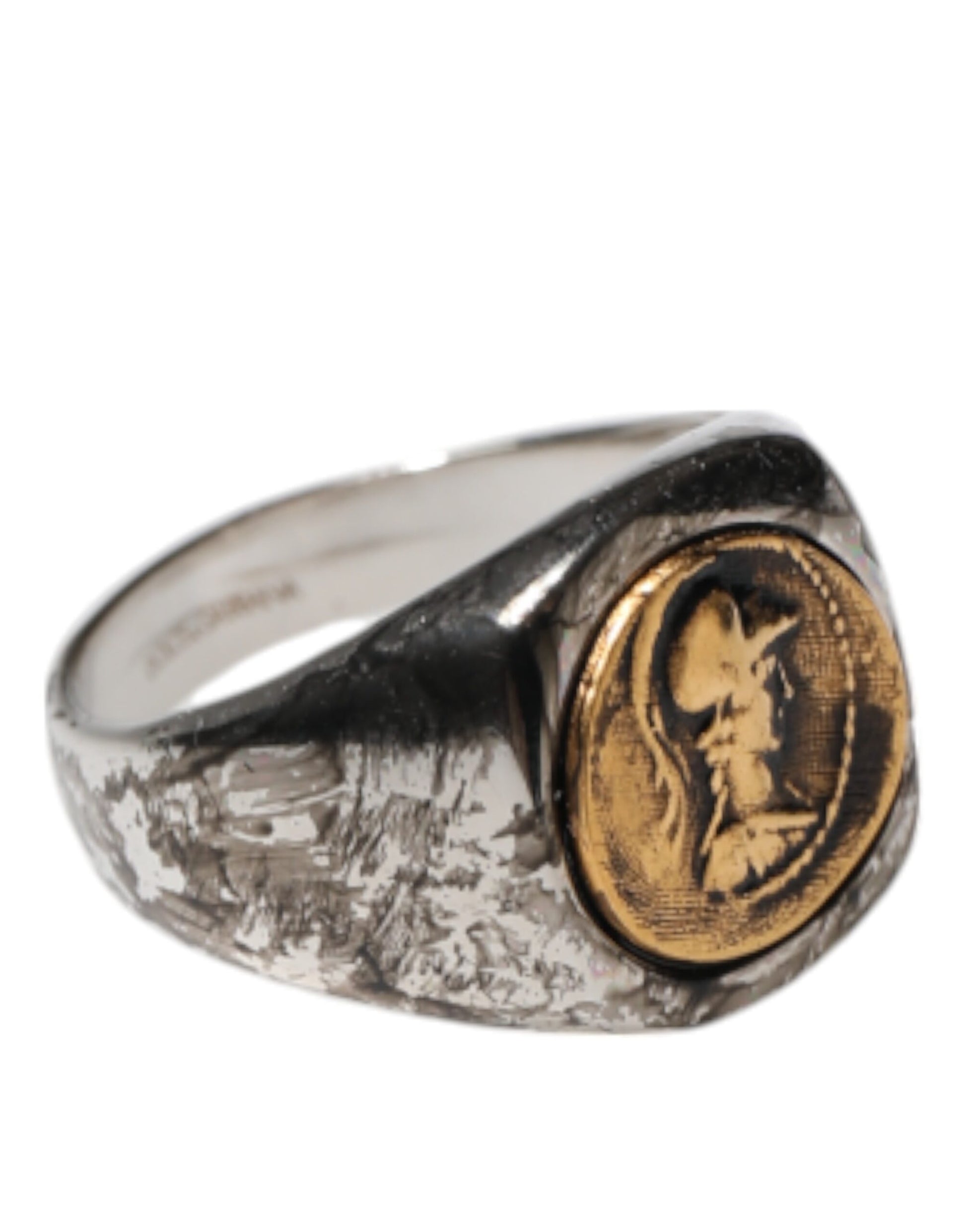 Silver Tone Engraved Two Color Real Brass Ring