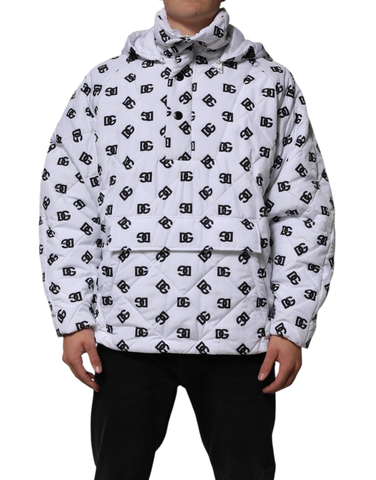 White DG Monogram Hooded Quilted Jacket