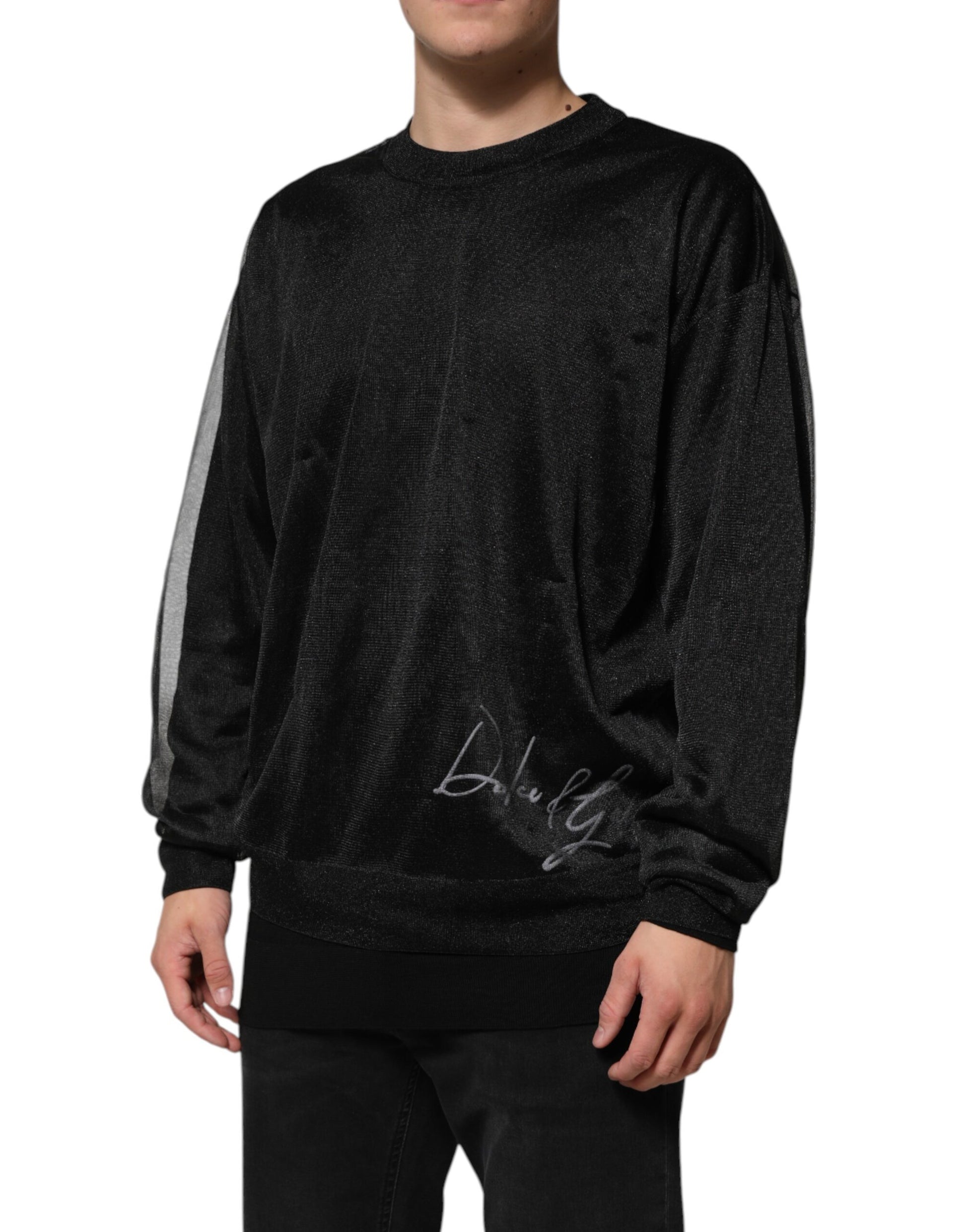 Black Polyester Pullover Sweatshirt Sweater