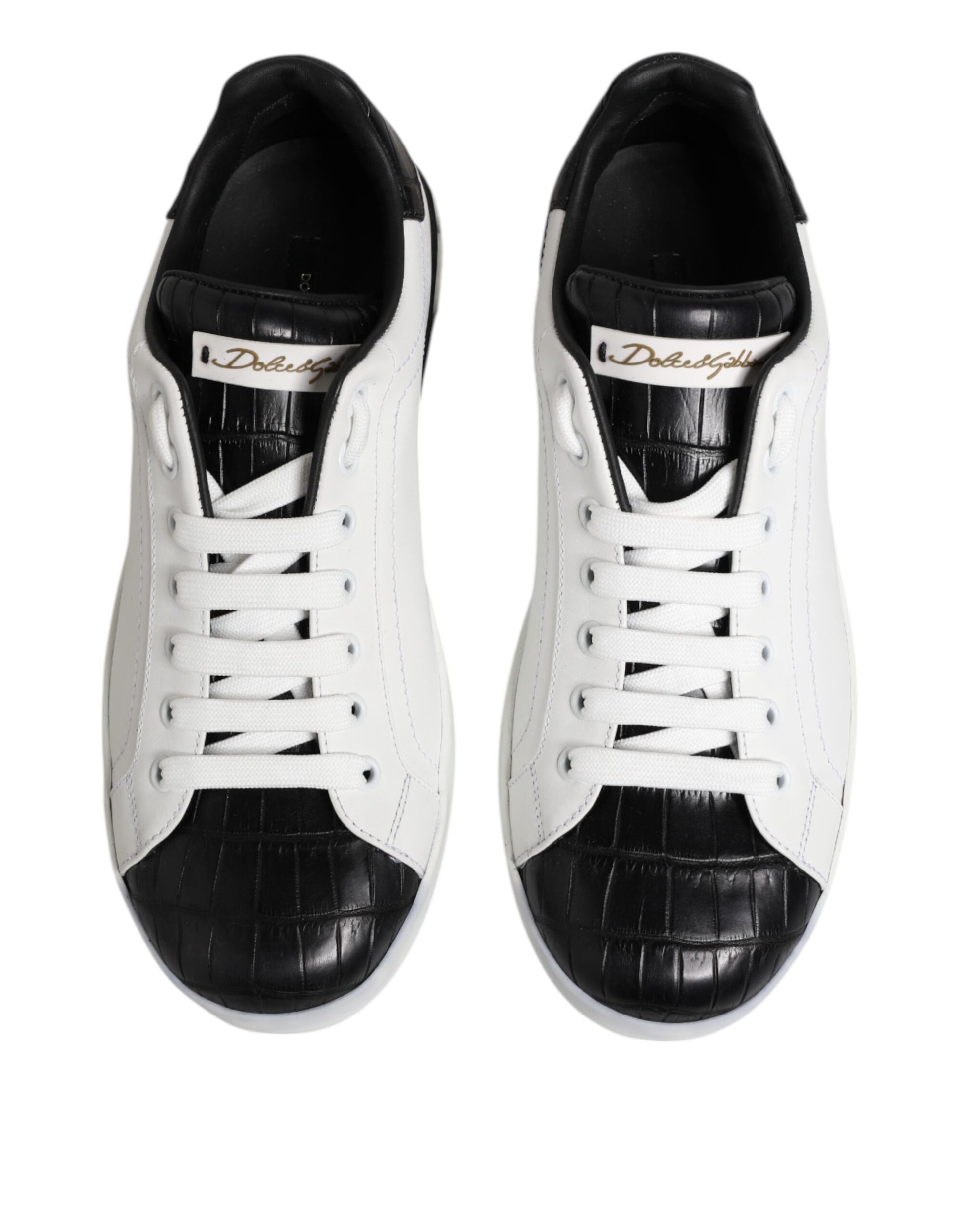 White Black Leather Portofino Sneaker Shoes