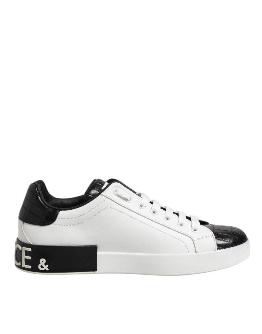 White Black Leather Portofino Sneaker Shoes
