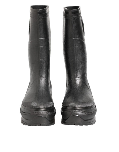 Metallic Black Pull On Rain Boots Men Shoes
