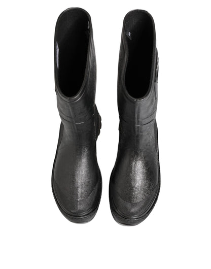 Metallic Black Pull On Rain Boots Men Shoes