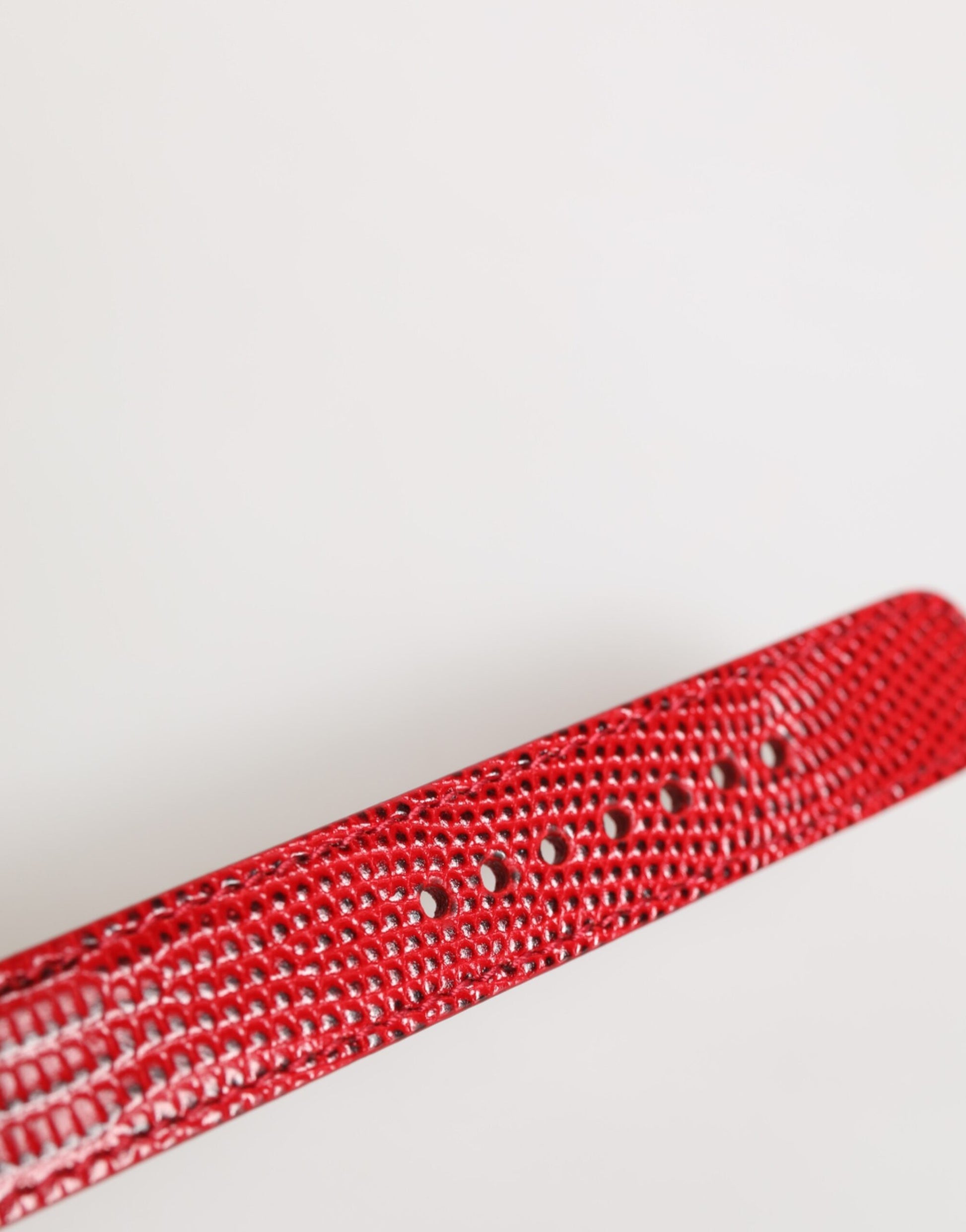 Red Exotic Leather Gold Tone Metal Buckle Women Armband