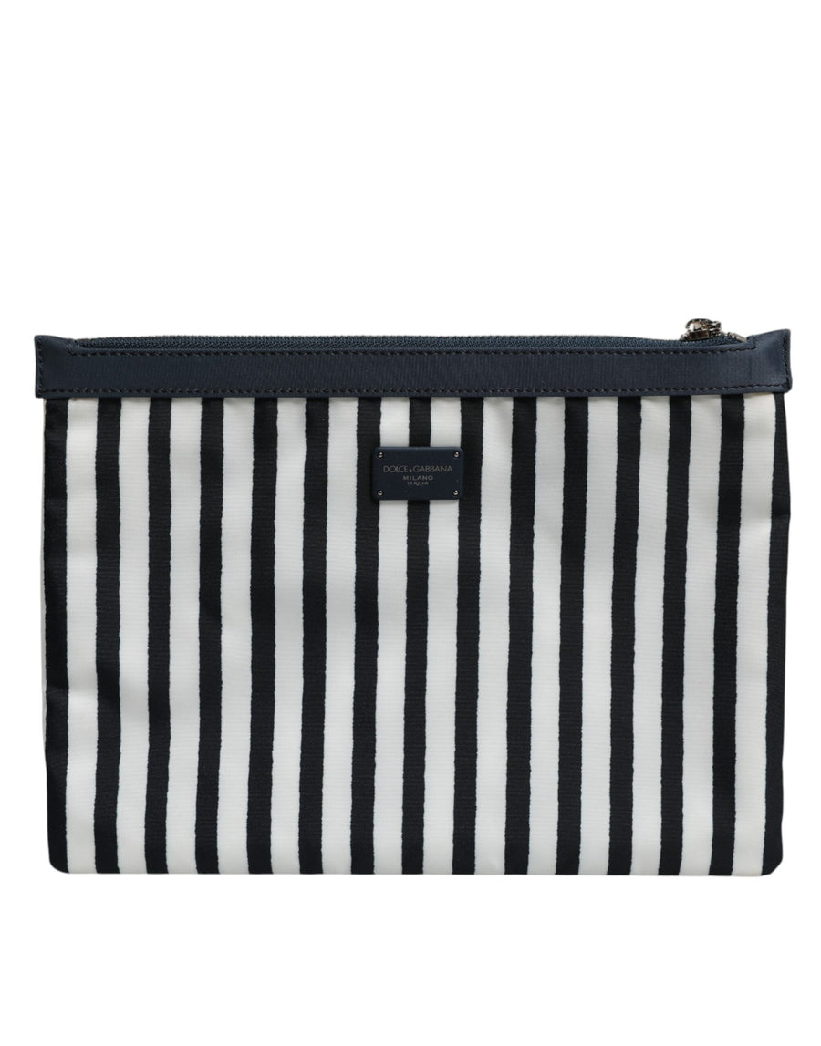 Black White Striped Logo Plaque Clutch Borse Pouch Bag