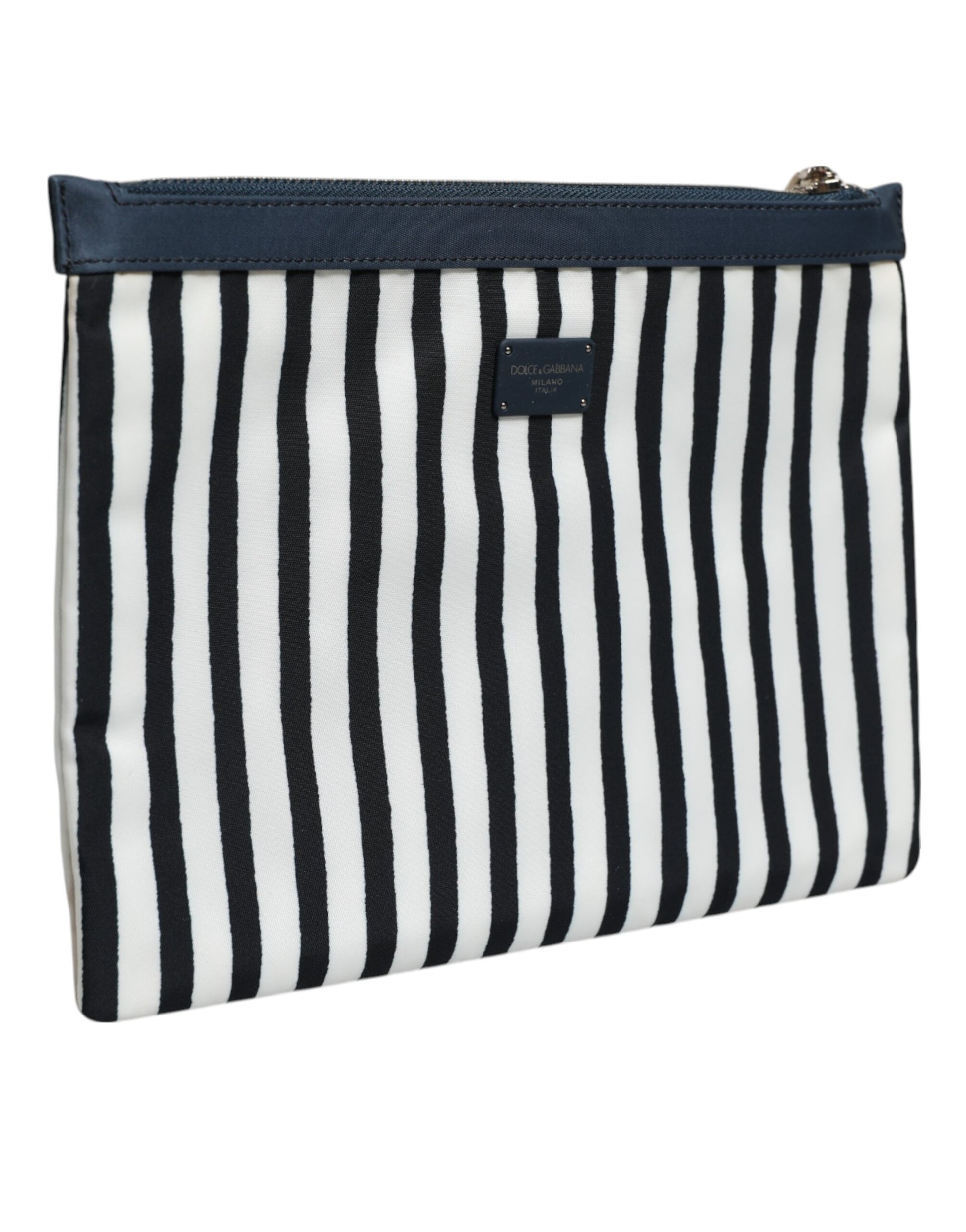 Black White Striped Logo Plaque Clutch Borse Pouch Bag