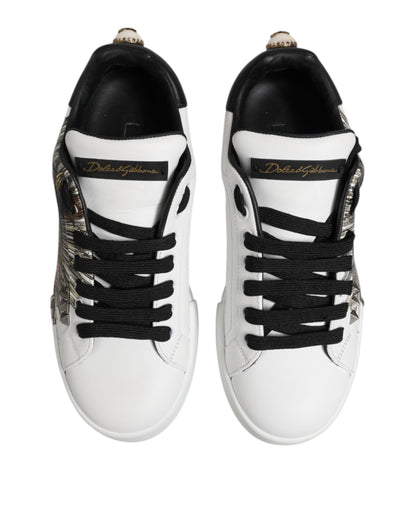 White Leather Portofino Lace Up Sneakers Shoes