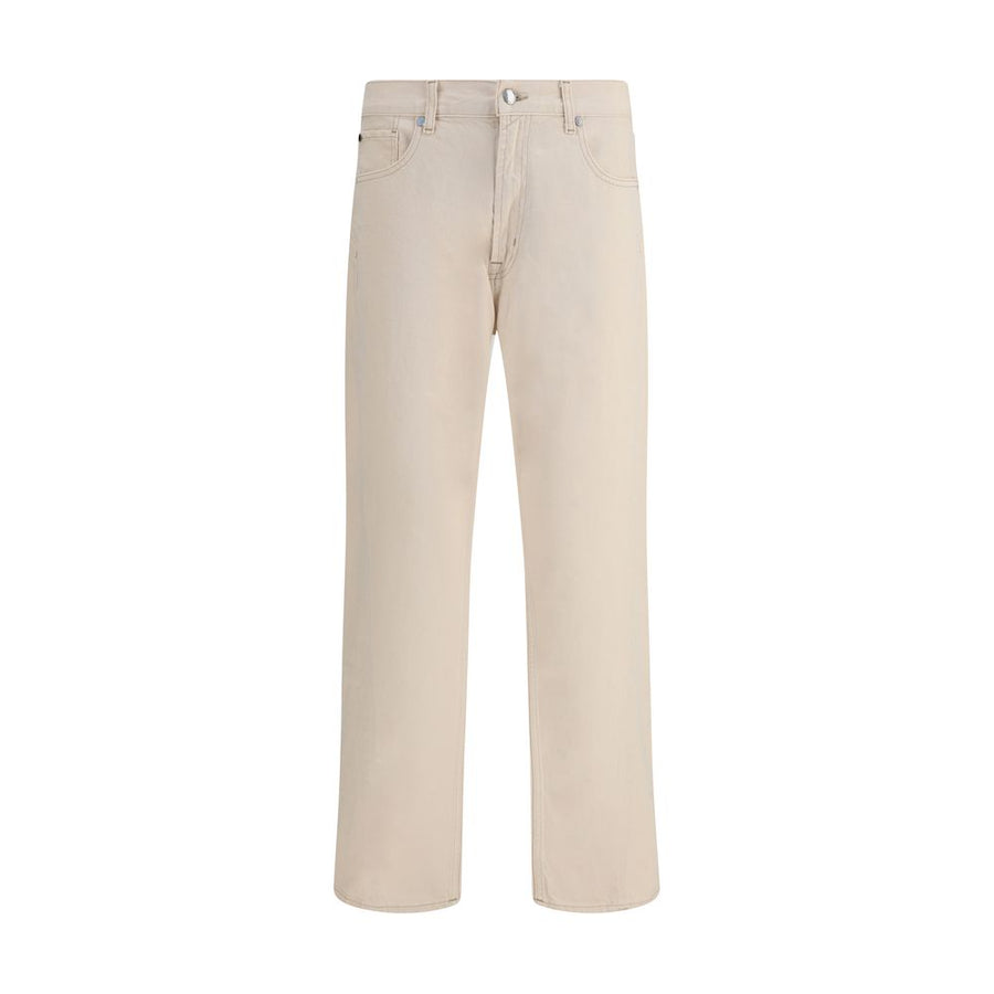 Beige Cotton Straight-Leg Jeans