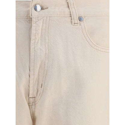 Beige Cotton Straight-Leg Jeans