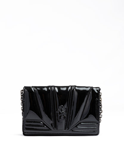 Black GT patent leather bag with chain