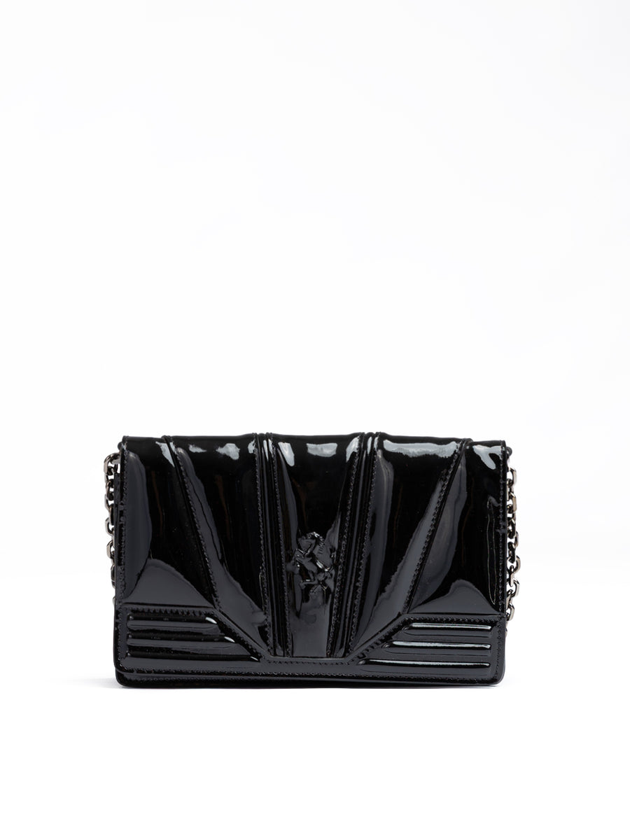 Black GT patent leather bag with chain