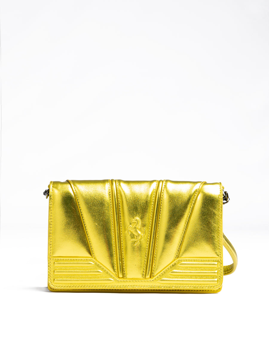 Metal Yellow GT patent leather bag with chain