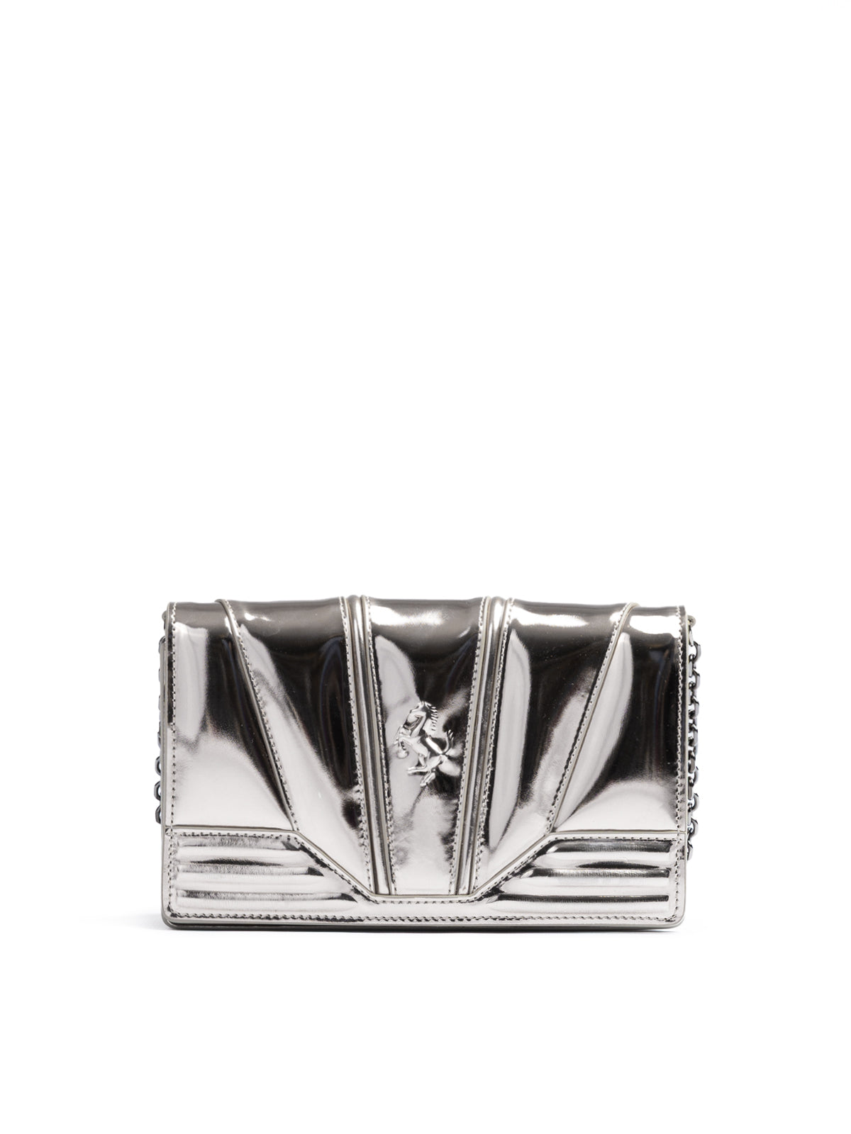 Metal Silver GT patent leather bag with chain