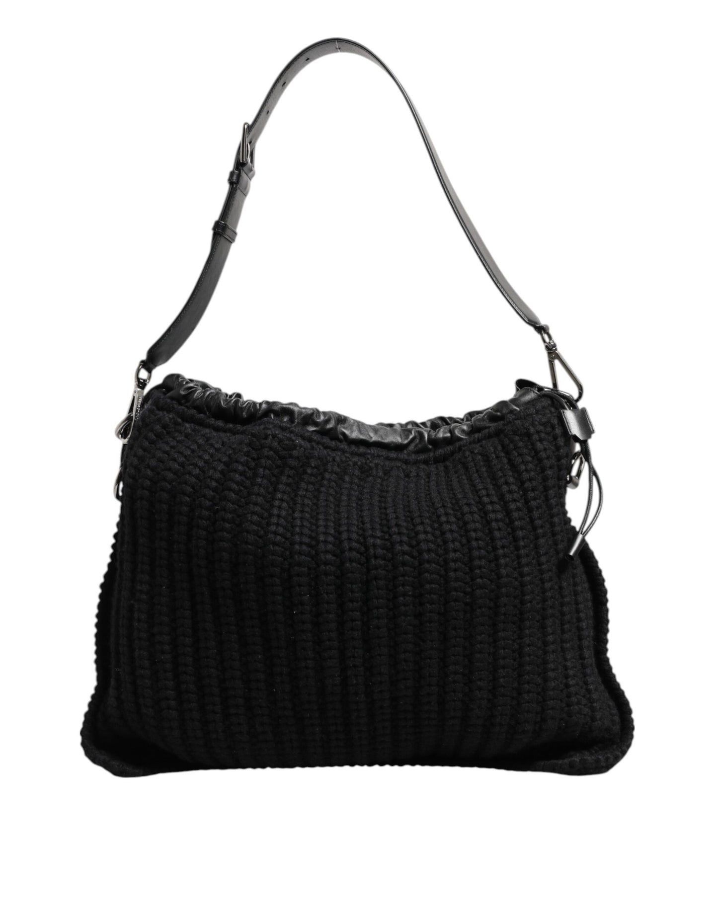 Black Cashmere Knitted Leather Shoulder Women Borse Bag