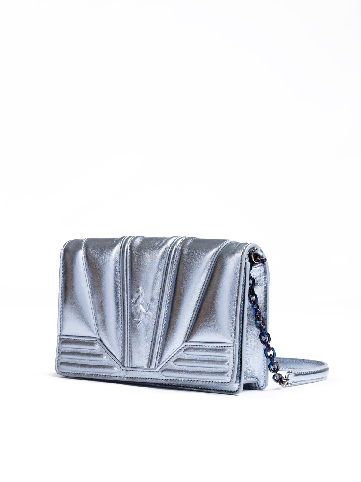 Metal light blue GT patent leather bag with chain