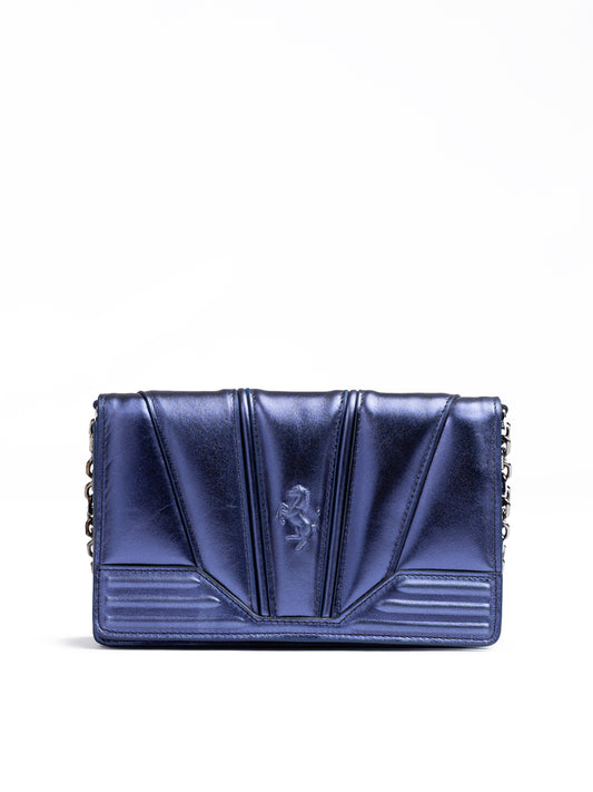 Metal blue GT patent leather bag with chain