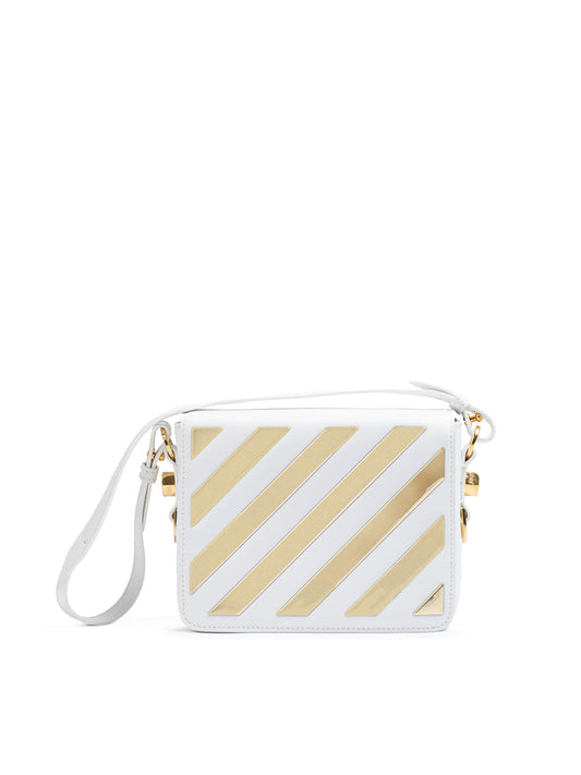 White/Gold  Metallic Stripe Crossbody Bag