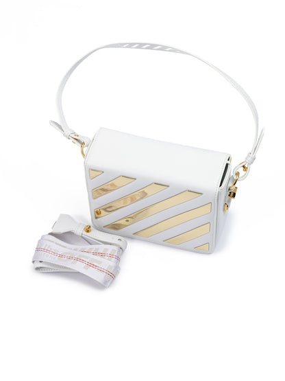White/Gold  Metallic Stripe Crossbody Bag