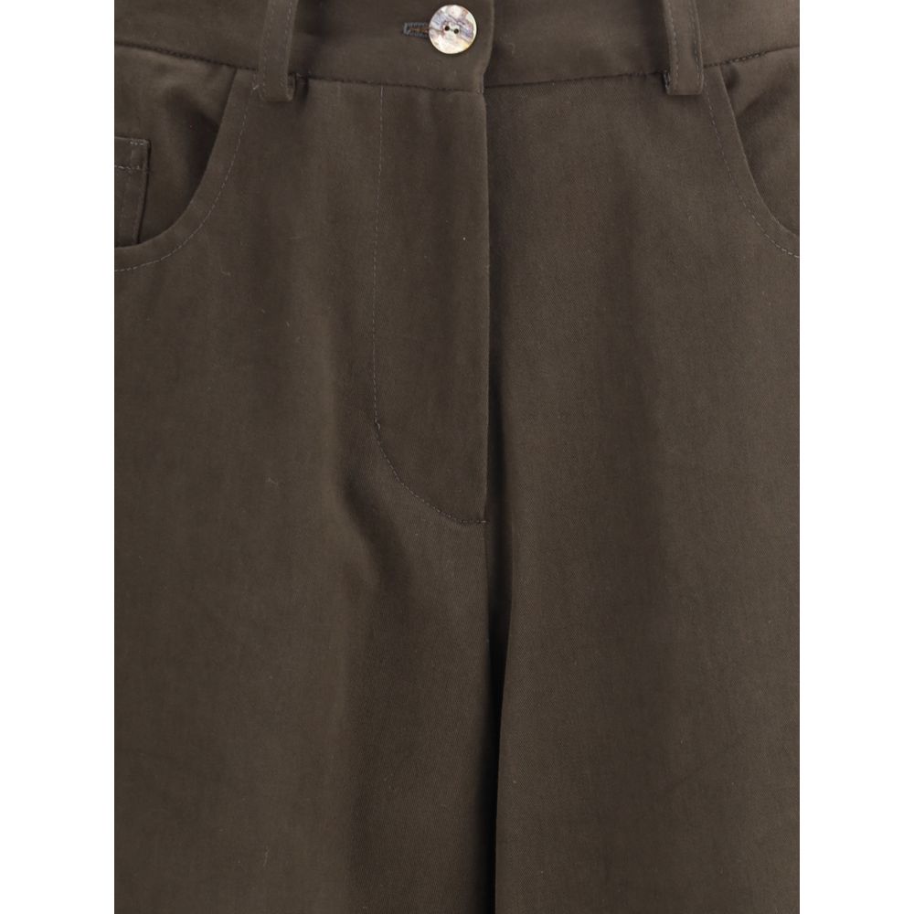 Brown Cotton Casual Pants